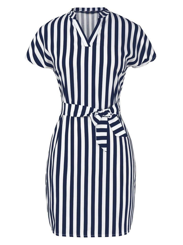 1960s Cap Sleeve Vertical Stripe Pencil Dress