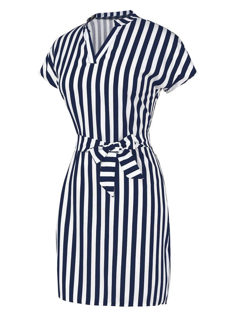 1960s Cap Sleeve Vertical Stripe Pencil Dress