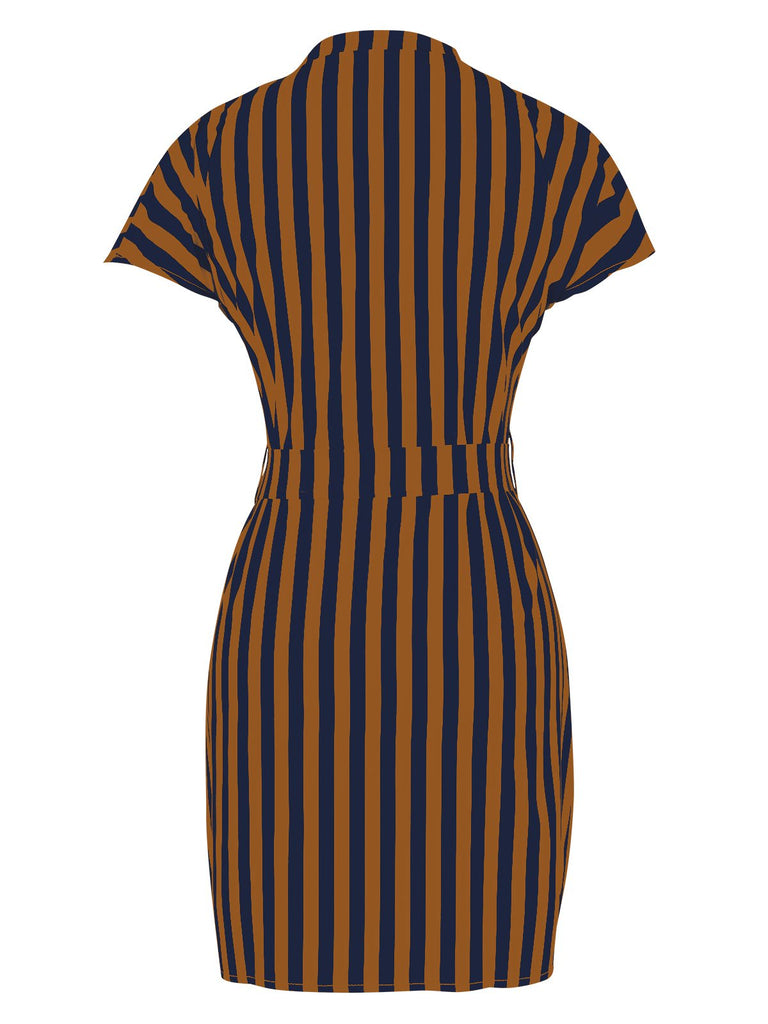 1960s Cap Sleeve Vertical Stripe Pencil Dress