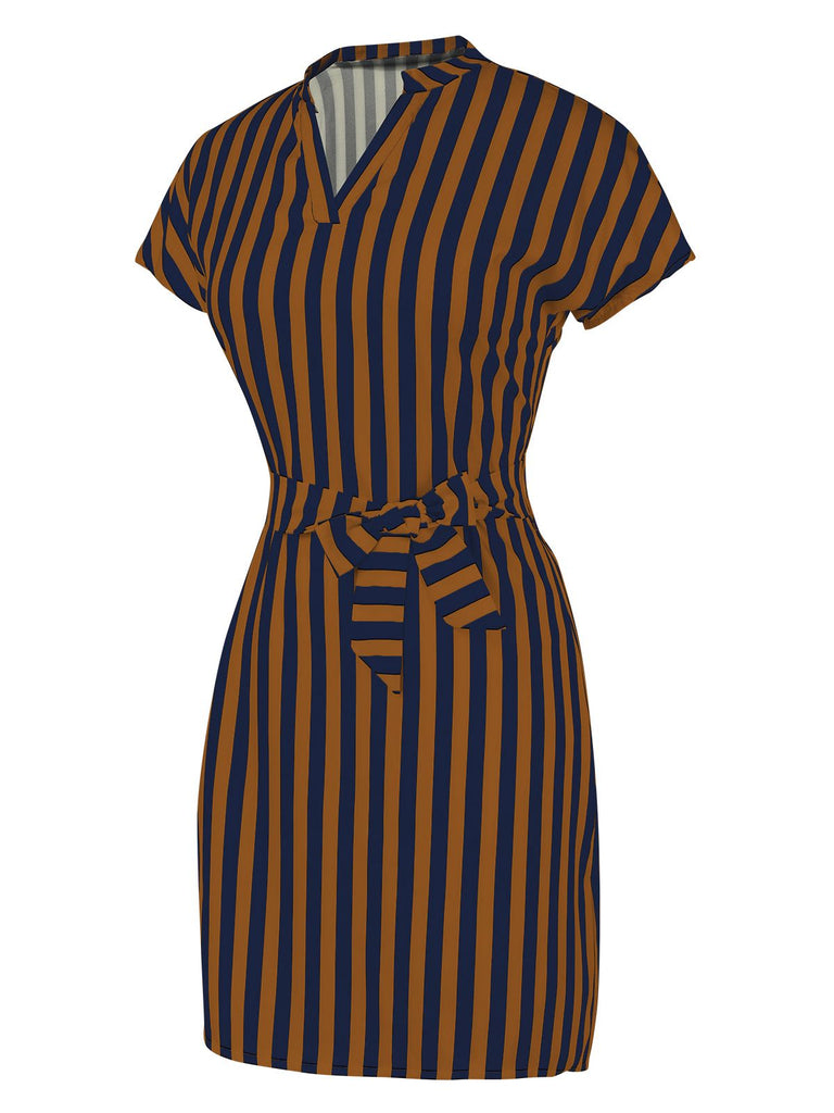 1960s Cap Sleeve Vertical Stripe Pencil Dress