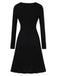 Black 1940s V-Neck Solid Knitted Dress