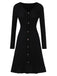 Black 1940s V-Neck Solid Knitted Dress