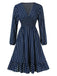 1940s Polka Dot Ruffle Hem Long Sleeves Dress