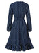 1940s Polka Dot Ruffle Hem Long Sleeves Dress