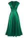 1950s Solid Deep V-Neck Satin Dress