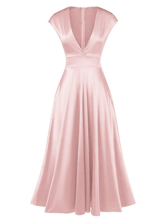 1930s Solid Deep V-Neck Satin Dress