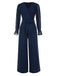 Blue 1960s Curve Stripes Sheer Patchwork Jumpsuit