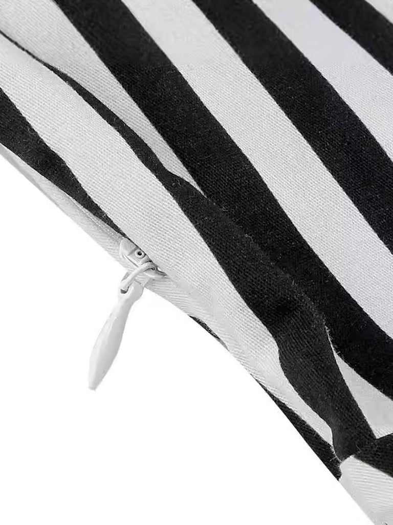 1950s Tie Neck Black & White Stripes Belted Dress