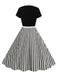 1950s Tie Neck Black & White Stripes Belted Dress