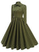 1950s Solid Bow Collar Buttoned Swing Dress