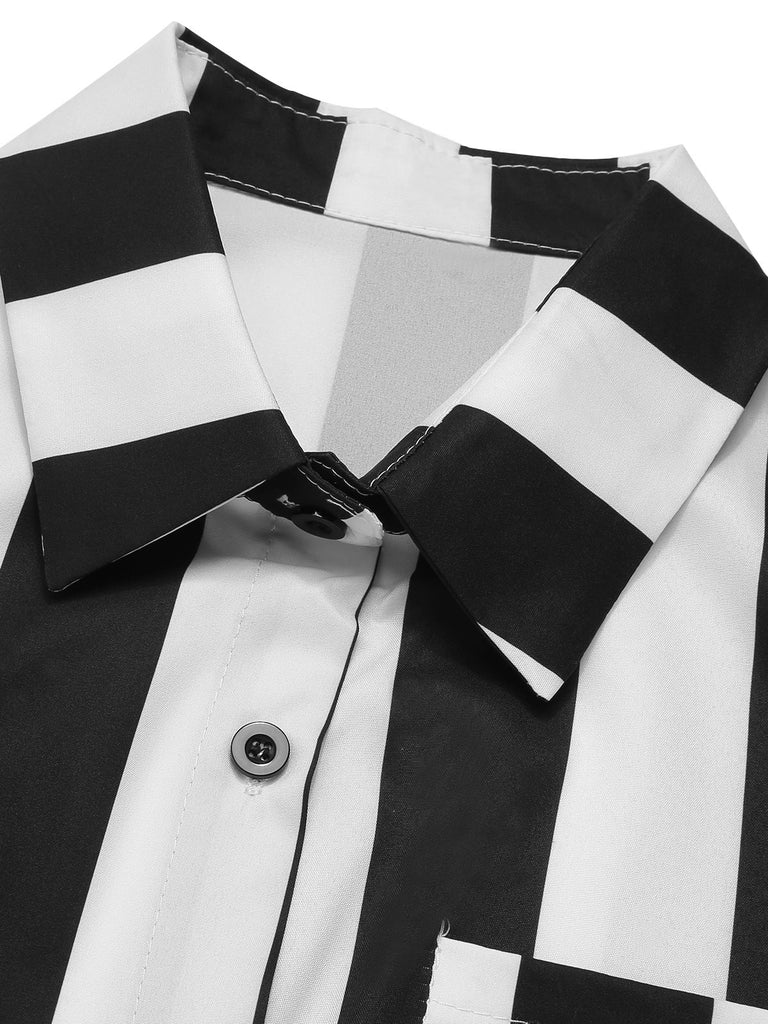 Black&White 1970s Lapel Striped Contrast Color Suit