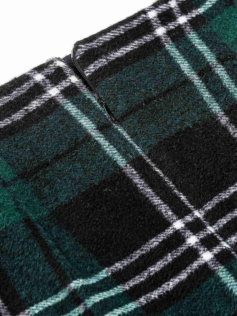 Dark Green 1960s Scottish Plaid Pencil Skirt