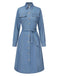 Light Blue 1940s Lapel Denim Belted Dress