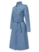 Light Blue 1940s Lapel Denim Belted Dress