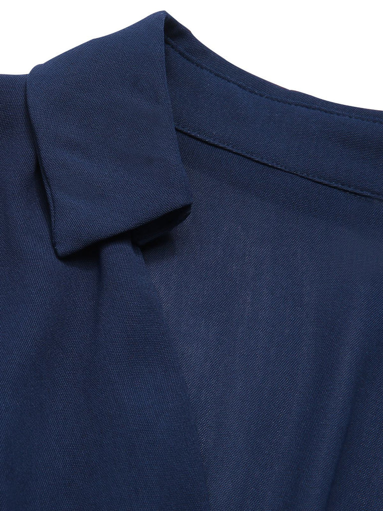 Dark Blue 1940s V-Neck Contrast Color Suit