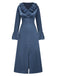 Blue 1940s Solid Satin Ruffle Cuff Dress