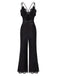 Black 1970s Lace V-Neck Spaghetti Straps Jumpsuit