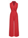 Red 1930s Solid Lapel Wide Leg Jumpsuit