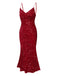 1930s V-Neck Suspender Sequined Fishtail Dress