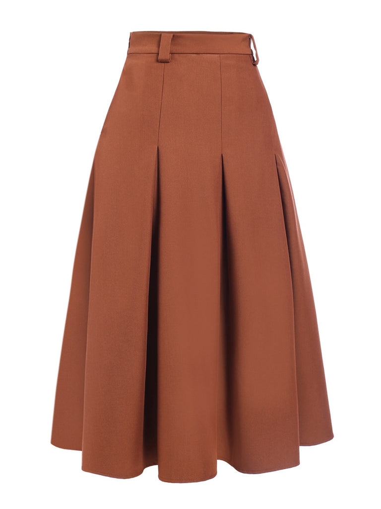 [Pre-Sale] Brown 1940s Solid A-Line Pleated Skirt