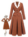 [Pre-Sale] 2PCS Brown 1940s Lapel Coat & Pleated Skirt