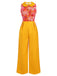 [Pre-Sale] Orange 1970s Cartoon Flowers Patchwork Jumpsuit