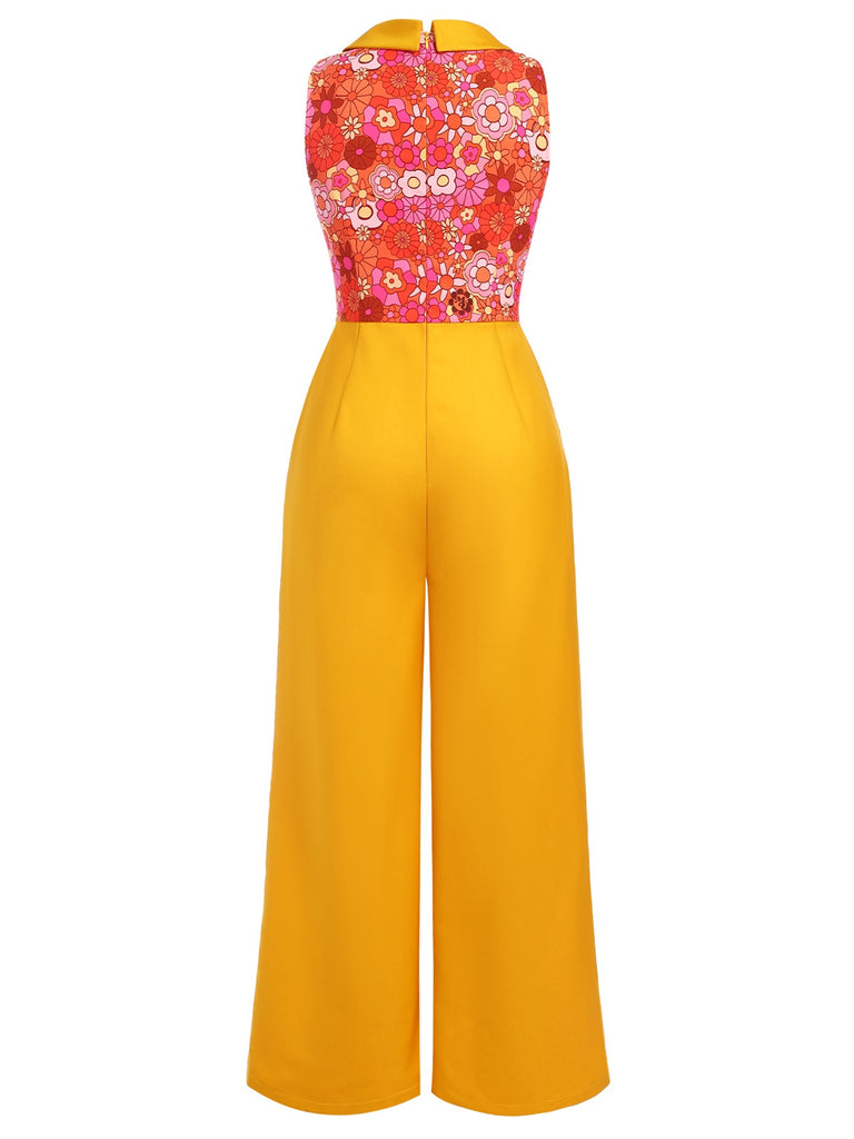 [Pre-Sale] Orange 1970s Cartoon Flowers Patchwork Jumpsuit