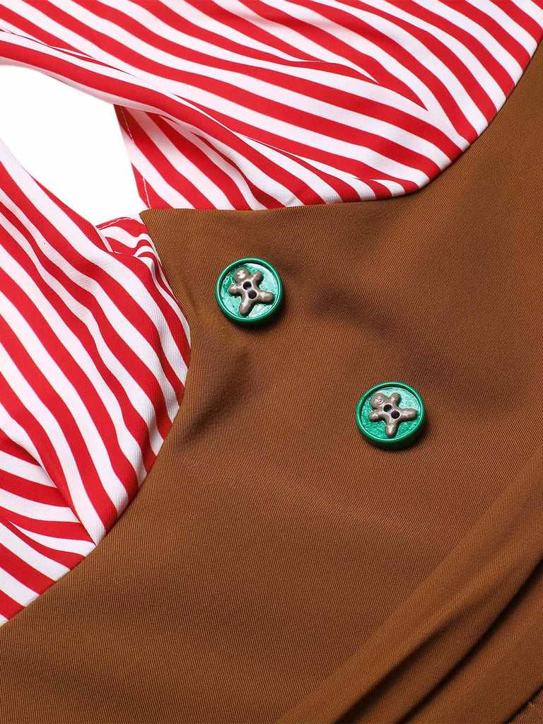 [Pre-Sale] 1950s Halter Christmas Gingerbread Man Button Stripes Dress