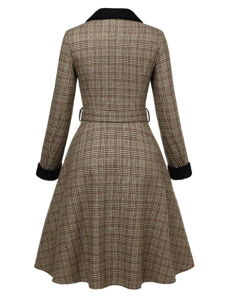 [Pre-Sale] Brown 1940s Lapel Plaids Belted Coat