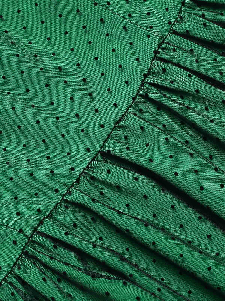 [Pre-Sale] Green 1950s Polka Dot Mesh Patchwork Dress