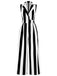 1930s V-Neck Black & White Vertical Stripes Jumpsuit