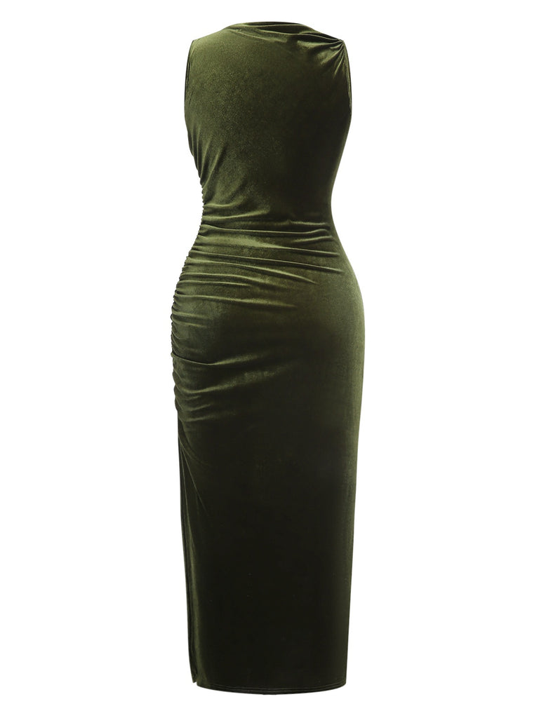 Green 1930s Velvet Pleated Bodycon Dress