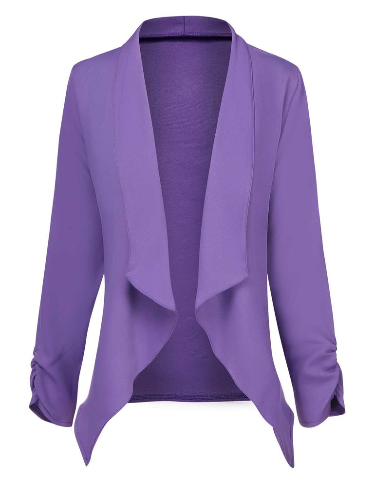 Purple 1950s Joker-Inspired Long Sleeve Solid Cardigan