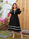 [Plus Size] Black 1950s Solid Wavy Edge V-Neck Dress