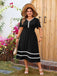 [Plus Size] Black 1950s Solid Wavy Edge V-Neck Dress