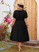 [Plus Size] Black 1950s Solid Wavy Edge V-Neck Dress