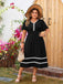 [Plus Size] Black 1950s Solid Wavy Edge V-Neck Dress