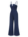 Blue 1970s Spaghetti Strap Cotton Denim Jumpsuit