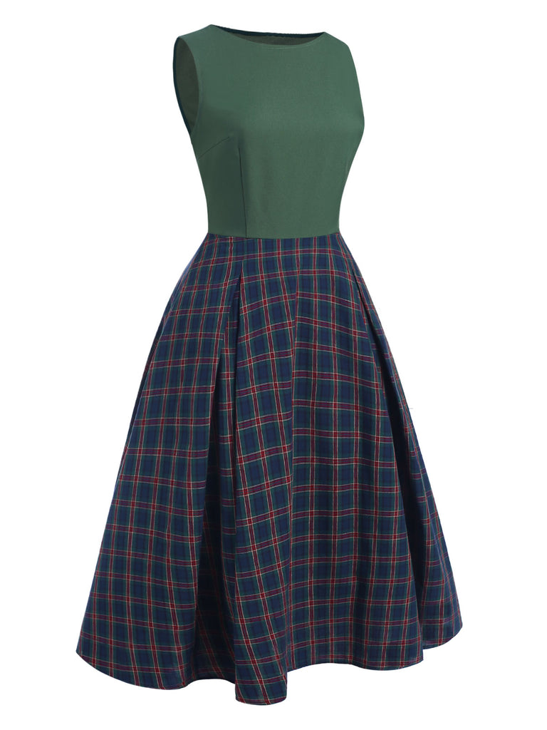 [Pre-Sale] Green 1940s Plaids Patchwork Sleeveless Dress