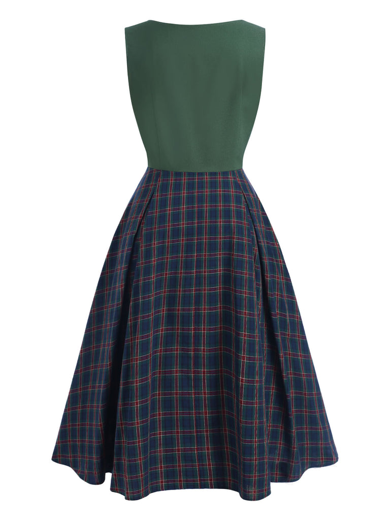 [Pre-Sale] Green 1940s Plaids Patchwork Sleeveless Dress