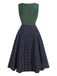 [Pre-Sale] 2PCS Green 1940s Lapel Button Blazer & Plaids Dress