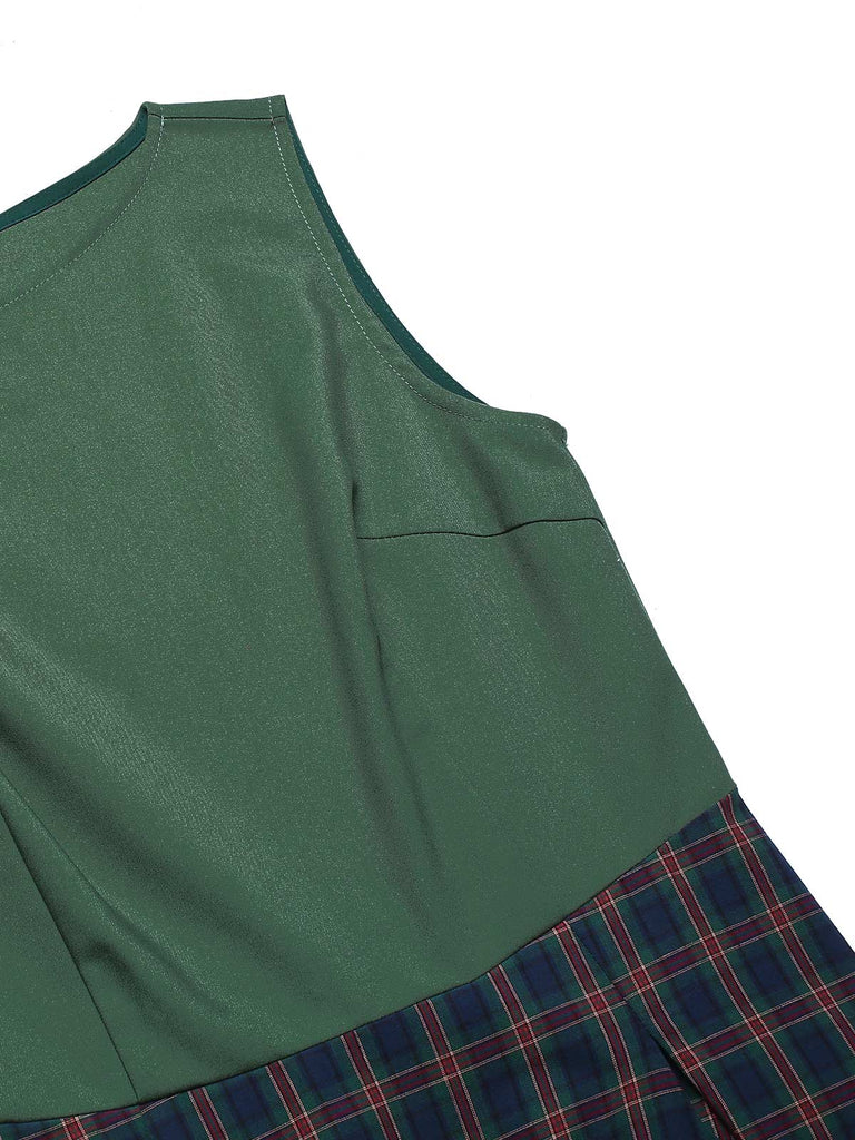 [Pre-Sale] Green 1940s Plaids Patchwork Sleeveless Dress