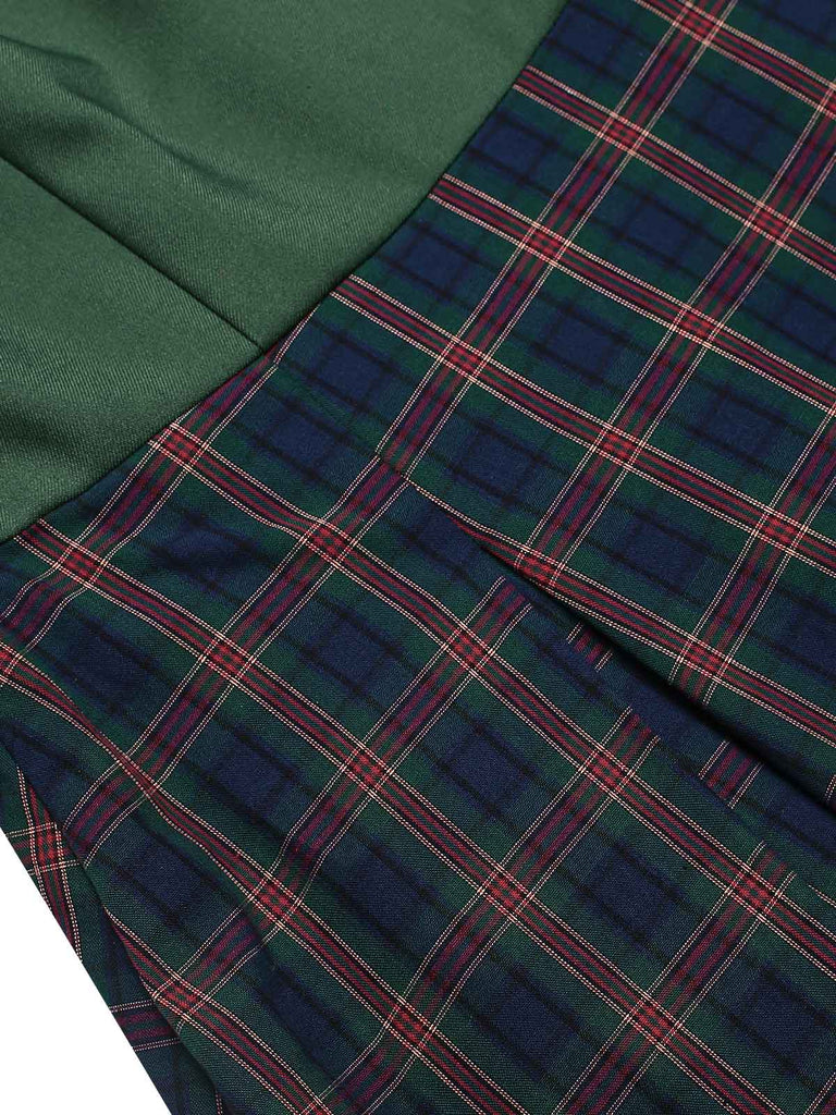 [Pre-Sale] 2PCS Green 1940s Lapel Button Blazer & Plaids Dress