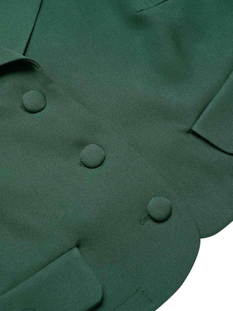 [Pre-Sale] Dark Green 1940s Lapel Button Cropped Blazer