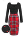 [Pre-Sale] 1960s Heart Neck Button Tartan Plaid Pencil Dress