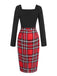 [Pre-Sale] 1960s Heart Neck Button Tartan Plaid Pencil Dress