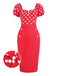 [Pre-Sale] Red 1960s Polka Dots Button Puff Sleeve Dress