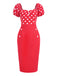 [Pre-Sale] Red 1960s Polka Dots Button Puff Sleeve Dress