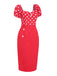 [Pre-Sale] Red 1960s Polka Dots Button Puff Sleeve Dress