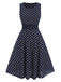 Blue 1940s Lace Patchwork Polka Dots Dress